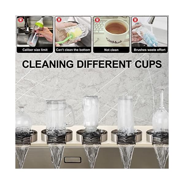 Glasbrause für Küchenspüle - Metall Brushed Nickel Cup Washer, Faucet Cup Rinser Cleaner Kitchen Sink Bottle Washer for… – Bild 6