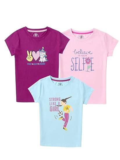 Cub McPaws Girls T-Shirts | Pack of 3 | 100% Cotton | Half Sleeves | 4 to 12 Years
