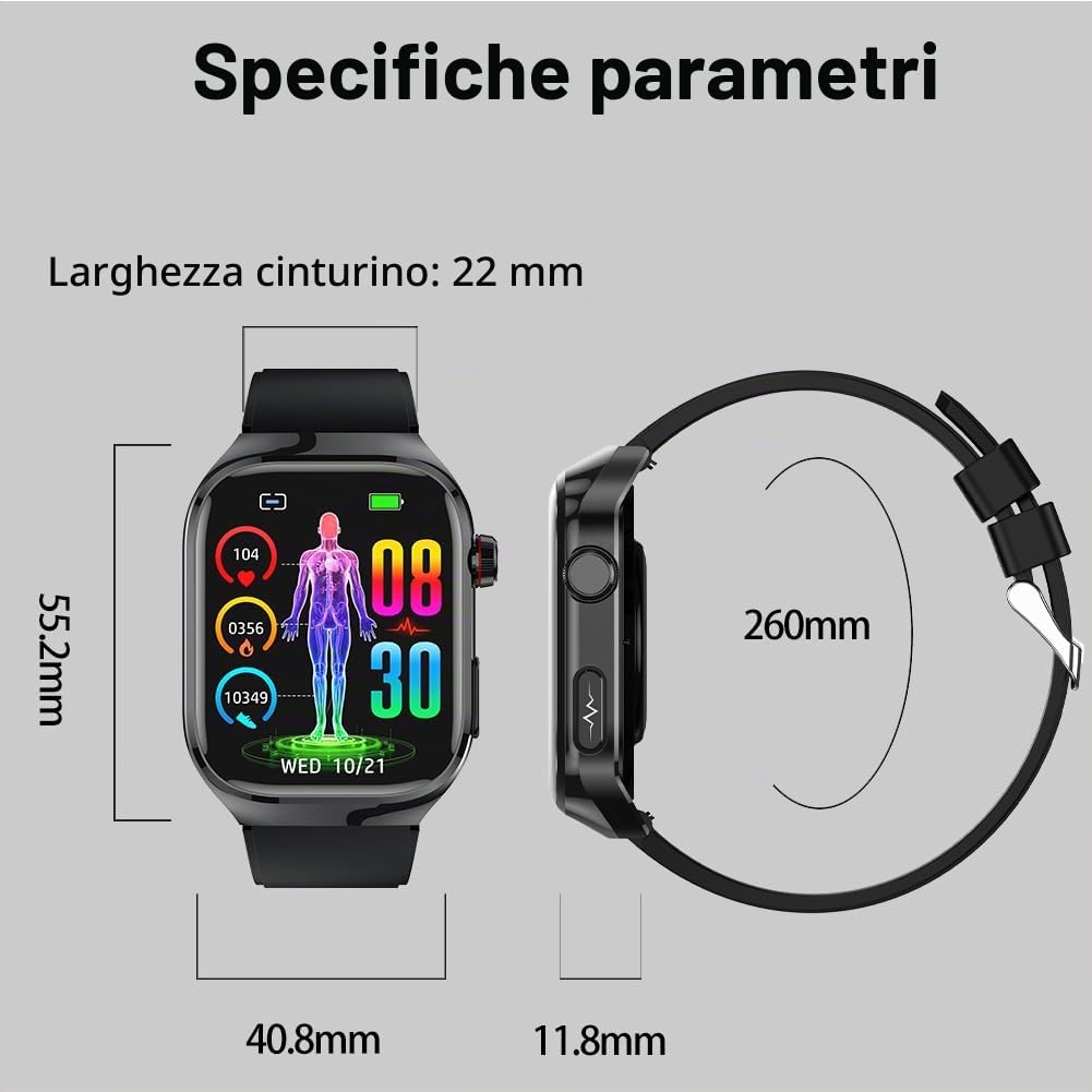 Smartwatch ECG/Selezione/Risposta chiamata, AMOLED impermeabile Smart Watch con pressione sanguigna, SpO2, frequenza cardiaca, messaggio di promemoria per Android iOS (TPU Nero)