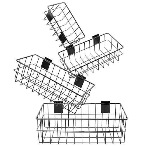 Aothotop 4 Pcs Slatwall Basket Set Ventilated Black Metal Heavy Duty Slat Hanging Storage Wall Baskets For Slatwall Garage Store Retail Kitchen Domiliary Storage thumb #4