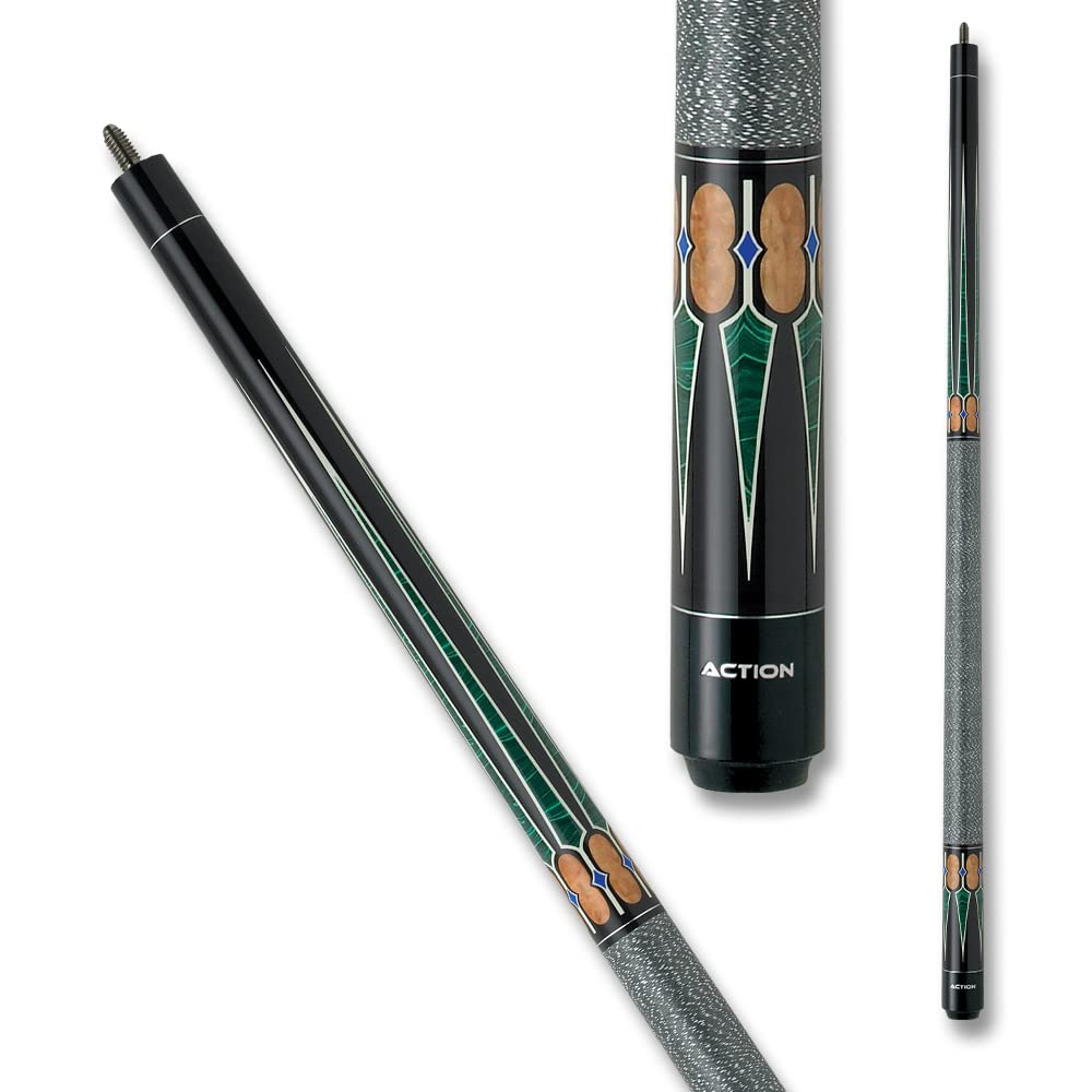 Action ACT131 Exotics Pool Cue in Birds Eye Maple/Black Stained Maple, Green Points - 21oz