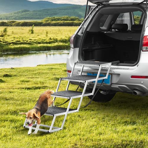 VEVOR Hundetreppe bis zu 113 kg belastbar, 4-stufige Hunderampe, zusammenklappbare Haustiertreppe mit Rutschfester Oberfläche, Einstiegshilfe Hund Auto, Treppen & Stufen für Auto, SUV und LKW