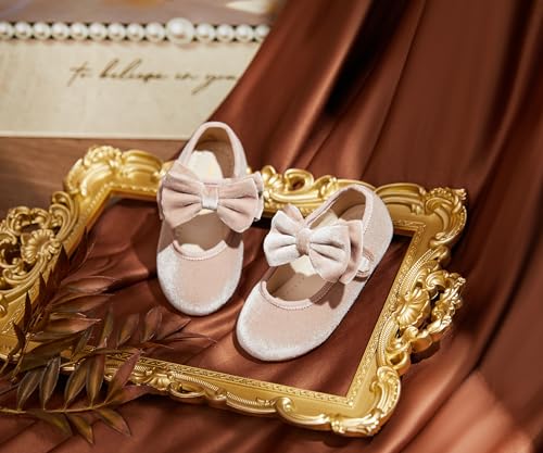Image of PHIRAMIN Toddler Flower Girl Glitter Dress Shoes Little Girl Ballet Flats Bow Wedding Party
