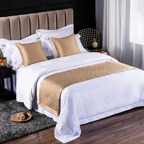 UEGFSIJRF Camino de Cama sólido con Almohadas a Juego, Camino de Cama Texturizado, Bufanda de Calidad de Hotel de Lujo for Dormitorio, Hotel, Sala de Bodas(Brass33,180X50cm(1.2m Bed))