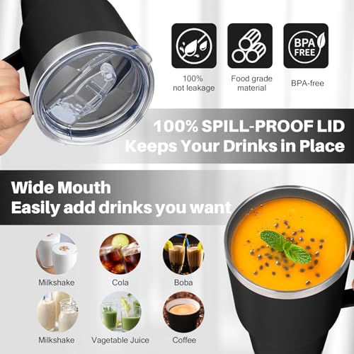 Image of 30 oz Tumbler with Handle, Stainless Steel Insulated Tumbler with Lid and Straw, Double Wall Vacuum Insulated Coffee Mug Tumbler, Insulated Coffee Thermal Cup for Cold and Hot (Black)