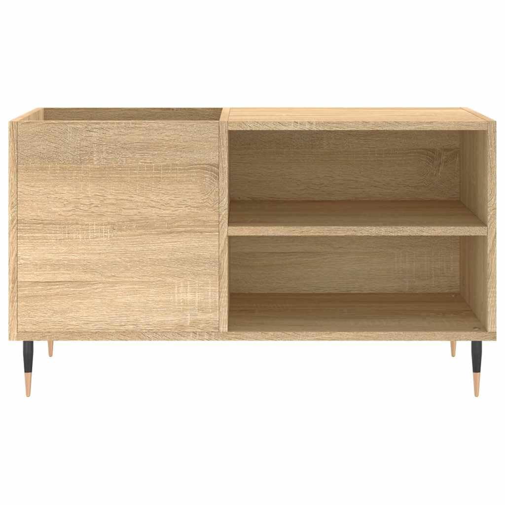 Mangloder - Armadietto per dischi in rovere Sonoma in legno e ferro, 85 x 38 x 48 cm, con molto spazio per dischi in vinile, per soggiorno, home theater e gaming