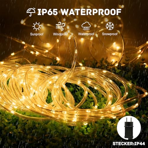 Liyade 20M 400 LED Lichterschlauch Außen, Lichterkette IP65 Wasserdicht mit Fernbedienung, 8 Modi Dimmbar Ø7.5mm Extra Dicker Lichtschlauch für Weihnachtsbeleuchtung Gartenzaun Terrasse Party Deko