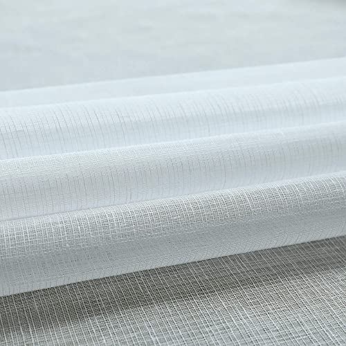 White Sheer Curtains 96 Inches Long For Living Room Decor 2 Panels Grommet Faux Linen Light Filtering Voile Sheer Drape Floor Length Curtains For Bedroom Patio Door Picture Window 52X96 Length #TOP7