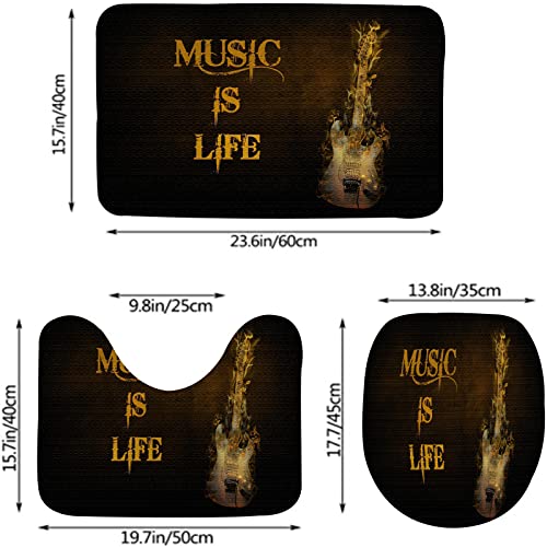 Badezimmerteppich-Set, 3-teilig, Heavy Metal Music Music is Life, waschbare Badteppiche, rutschfest, mit Rückenpolster, Konturteppich und Toilettendeckelbezug – Bild 4