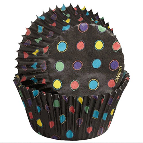 Black Foil No Fade Cupcake Liners with Neon Dots