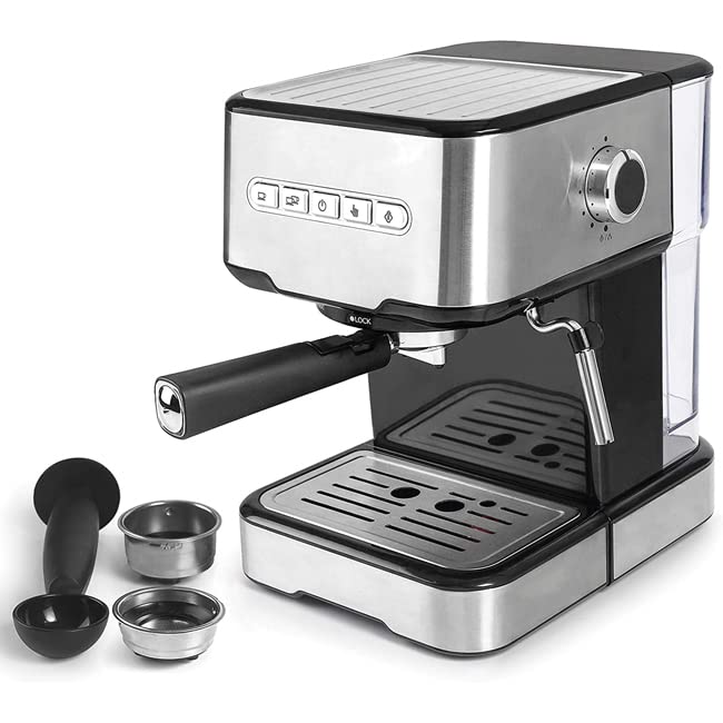Suinga - Cafetera Expresso con 2 salidas de café y función de calentar/espumar la leche, apta para café molido y cápsulas