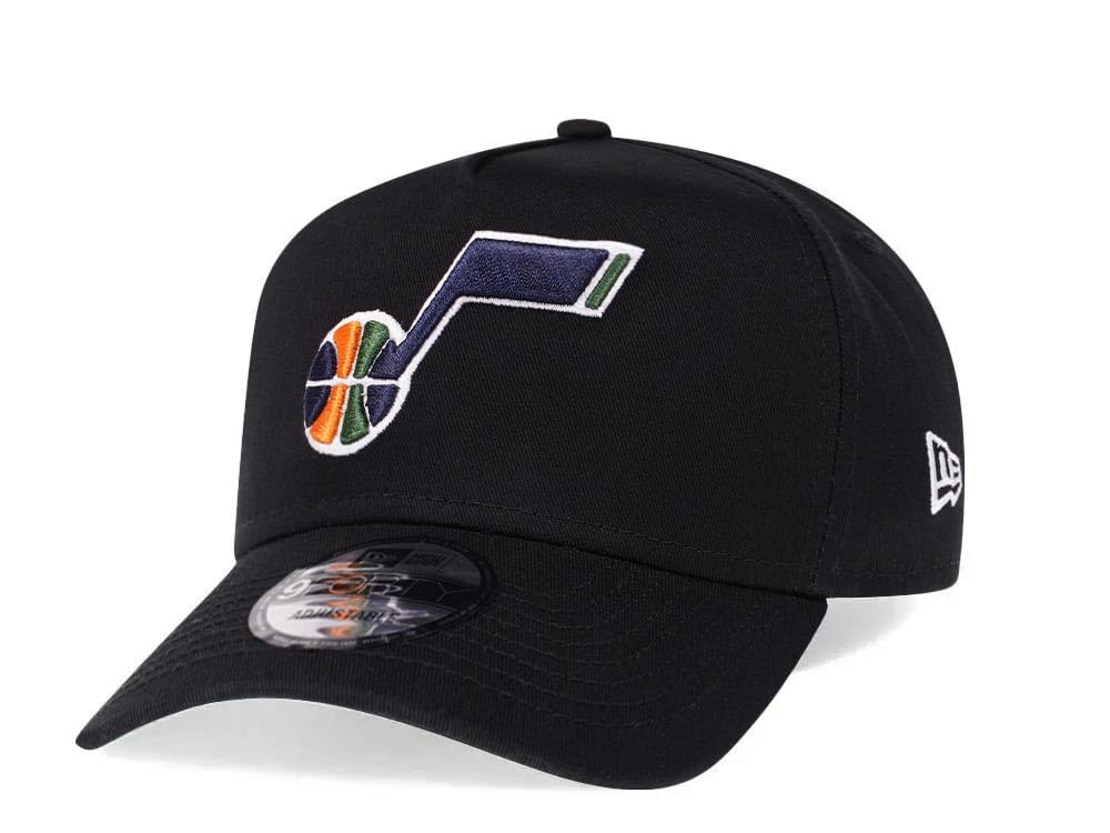 New Era Utah Jazz Black 9Forty A Frame Snapback Cap, black, One Size