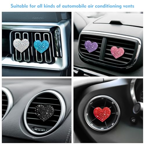 Image of 6-Pack Bling Rhinestone Car Vent Clips, Heart-Shaped Sparkle Air Freshener Decor for Women, Universal Fit for Cars, SUVs, Trucks (White, Pink, Red, Black, Purple, Blue)