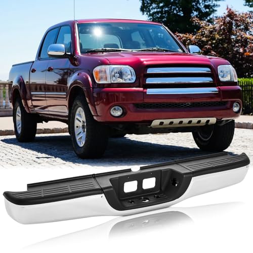 Image of For 00-06 tundra Rear Bumper Assembly Compatible with 2000 2001 2002 2003 2004 2005 2006 Toyota Tundra, Chrome Back Bumper Replacement for TO1103107 with Licence Plate Lights
