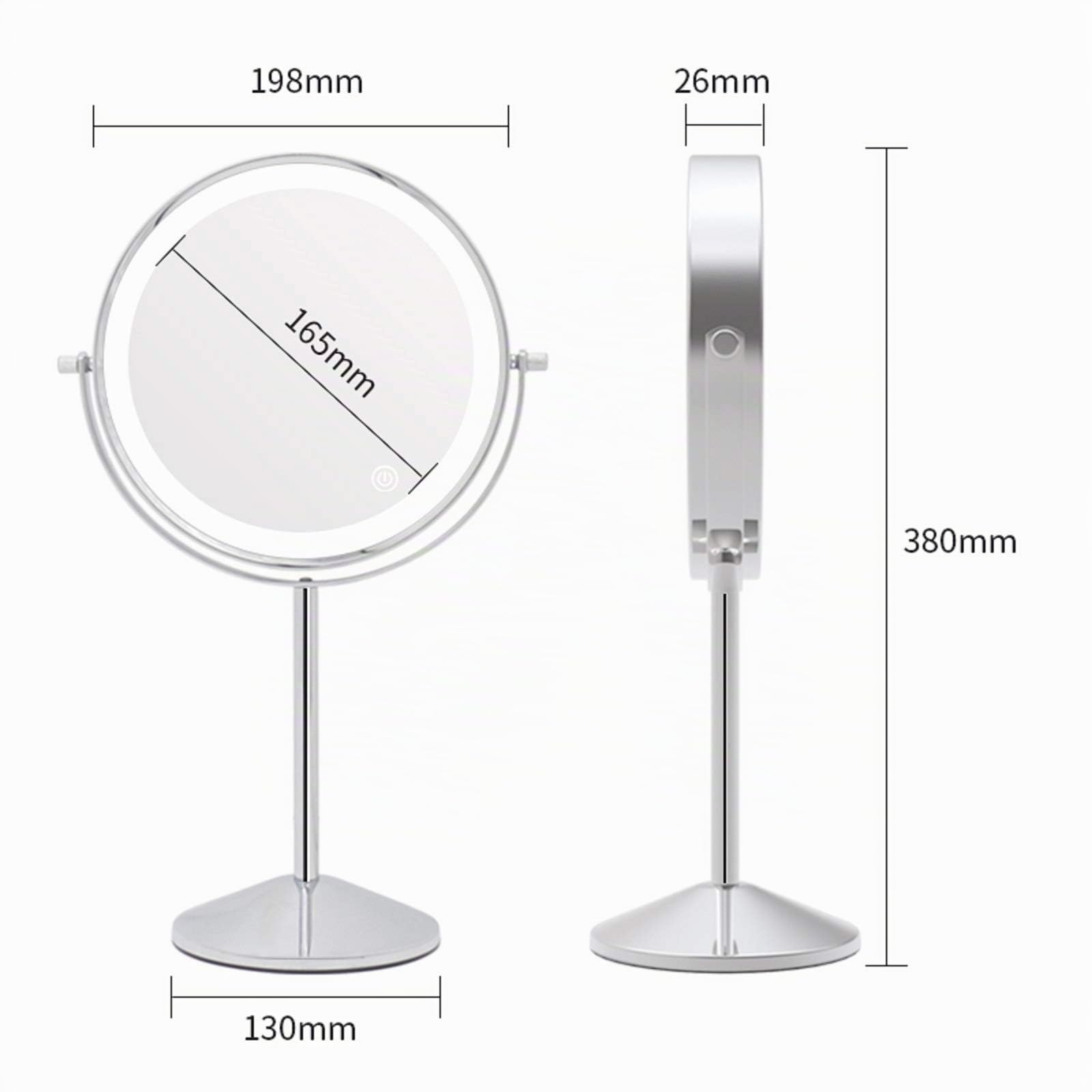 Schminkspiegel Doppelseitig 1X 7X Kosmetikspiegel Desktop Makeup Spiegel, Durchmesser 16.5cm 360° Schwenkbar Einstellbarer Touchscreen, 3 Lichtfarbe Helligkeit, Vergrößerungsspiegel mit Licht