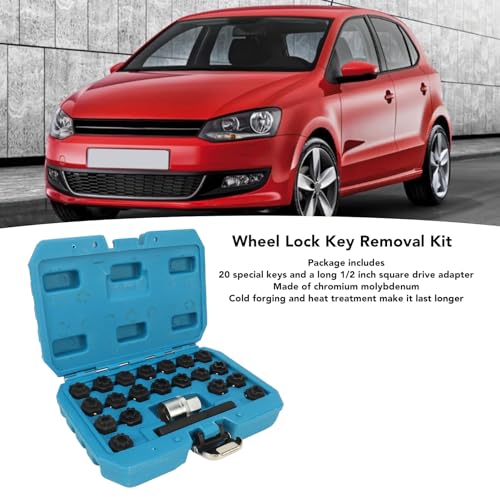 Image of 22pcs Wheel Lock Removal Tool Kit, 20 Different Sockets for Locking Lug Nuts, 1 /2 Inch 85mm Socket Adapter, Chrome Molybdenum Steel Construction, Universal Automotive Lock Nut Remover Set