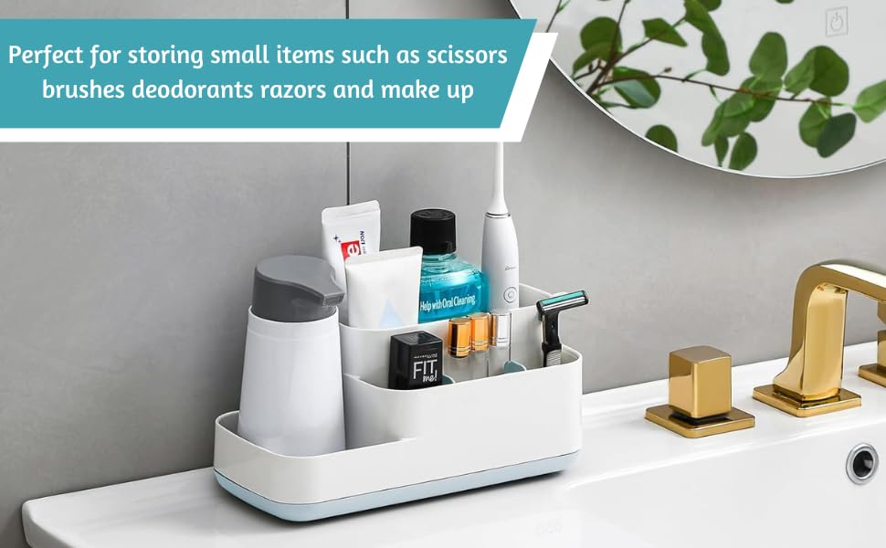 LEAWALL Plastic Multipurpose Storage Holder Stand For Bathroom Toothbrush Tongue Cleaner Soap Comb Razor Shaving Kit And Toiletries Cosmetics Organizer Caddy (Grey)