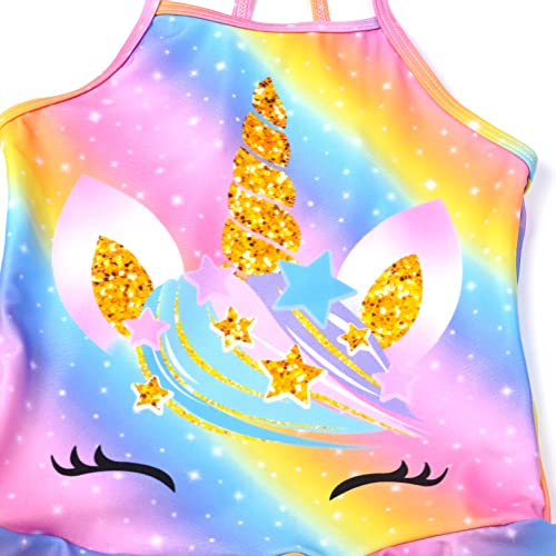 QPANCY One Piece Swimsuits for Girl Ruffle Unicorn Bathing Suits Strap Swimwear4