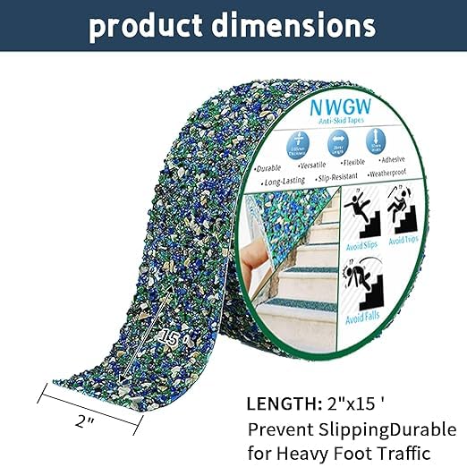 Image of Heavy Duty Anti Slip Tape 2 inch x15FT - Blue Grit Rubber Grip Tape for Stairs, Pool, Bathroom & Outdoor Safety | Waterproof Non-Slip Traction Strips Indoor /Shower /Trail