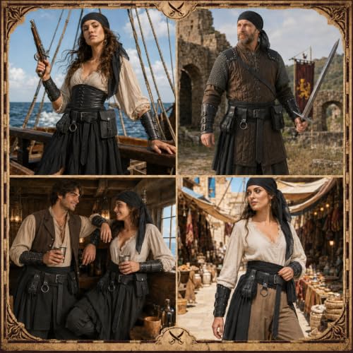 Image of Renaissance Pirate Belt Pouch with Coin Purse Skirt Hike Bracers