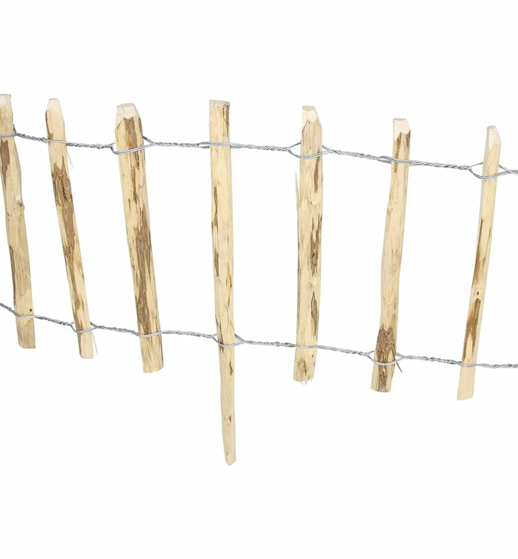 Beeteinfassung Haselnuss aus Holz mit Metall, 5 m lang, Rasenkante, Beetzaun, Beeteinfassung, Beetumrandung, Zierzaun, Staketenzaun, Zierzaun, Gartenzaun zum Stecken, Steckzaun