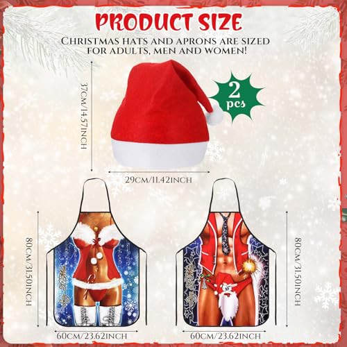 Hestya 4 Pcs Christmas Funny Apron and Hat Set Wife and Husband Novelty Sexy Aprons Xmas Funny Gift Apron for Men Women Christmas Dinner Party BBQ Cooking (Xmas 3) — photo 2