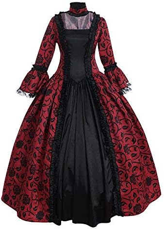 Abaowedding Women's Victorian Rococo Dress Inspiration Maiden Costume Vintage Dress (S, Burgundy)