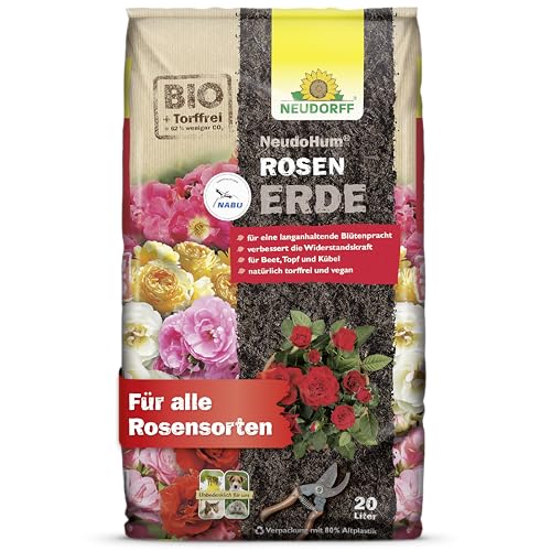 Neudorff NeudoHum RosenErde – Torffreie Bio-Erde mit Mycorrhiza fördert kräftige Rosen und Blüten. Ideal für Beet, Topf und Kübel, 20 Liter