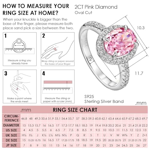 Michooyel S925 2.0ct Oval Cut Pink Diamond Engagement Ring for Women Halo Diamond Wedding Ring Promise Ring Sterling Silver Wedding Band3