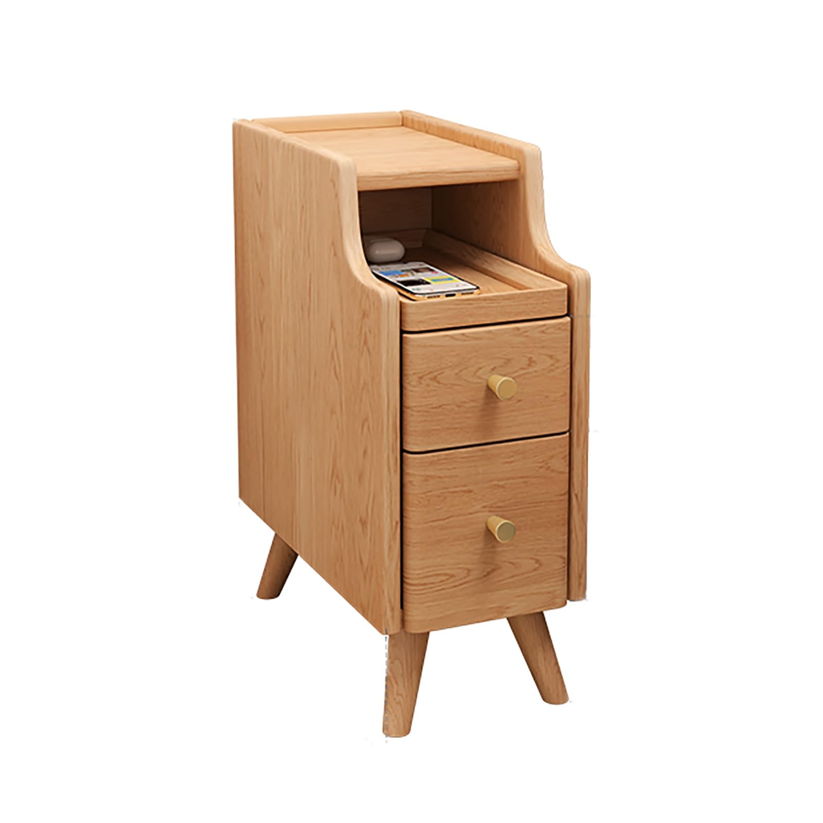 SXZenSpace Wooden Night Stand, Narrow Bedside Table, End Table with 2 Storage Drawers, Suitable for Bedroom, Living Room and Office (Color : Natural Wood 20cm/7.9in)