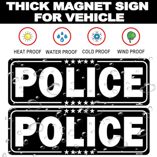 Image of 2 Pack Police Car Magnet, Magnetic Police Sign for Vehicles, Large Waterproof Security Magnet Car Sign for Off Duty Officers Assignment, 11.8 Inch x 3.9 Inch(Black-Police-2 Pack)