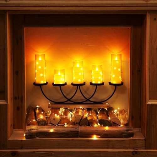 Image of Homemory Flickering Flameless Candles, Gold LED Pillar Candles with Remote