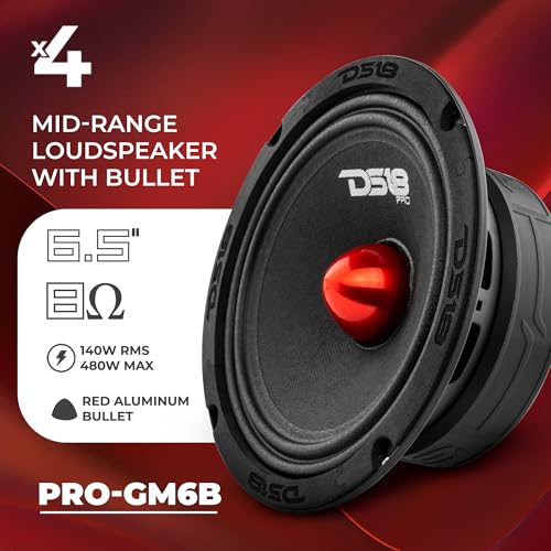 DS18 Bundle Car Speakers 4X PRO-GM6B 6.5" Midrange Speakers and 4X PRO-TWX1/BK Aluminum Super Tweeters - PRO Car Audio Component Package