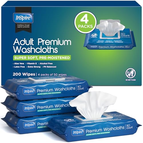 Inspire Adult Wet Wipes, Wash Cloths | Adult Wipes for Incontinence & Cleansing for Elderly, 8'x12' (200 count)