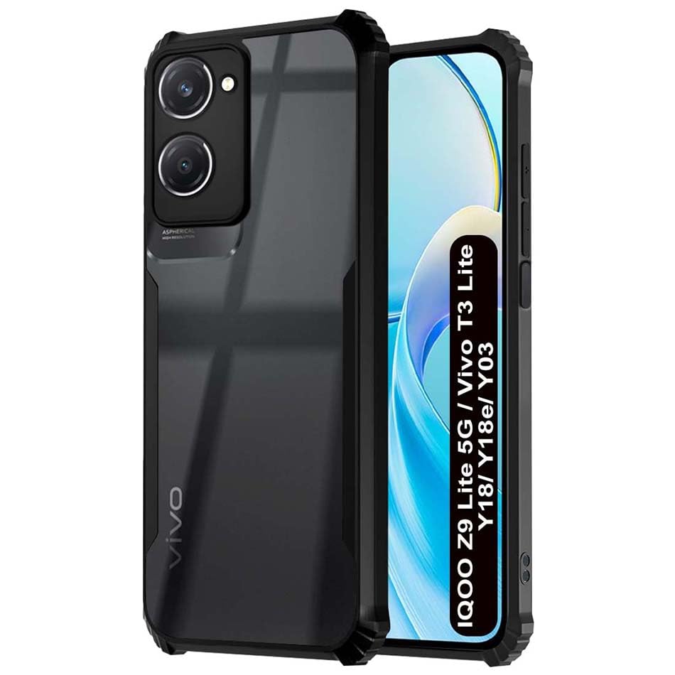 Fashionury Shockproof Crystal Clear Back Cover Case for iQOO Z9 Lite 5G / Vivo Y18 / Vivo Y03 / Vivo Y18e / Vivo T3 Lite 5G | Protective Design | Transparent Back Cover (Black Bumper) (B0D4F5BR2F) Amazon Price History, Amazon Price Tracker