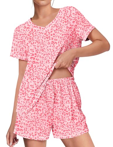 Image of Ekouaer Womens Pajamas Sets Soft 95% Cotton Pjs Short Sleeve Lounge Sets | Comfy Sleepwear Sets with pockets, ideal for Home, Mom, Party, Gifts, Daily Wear