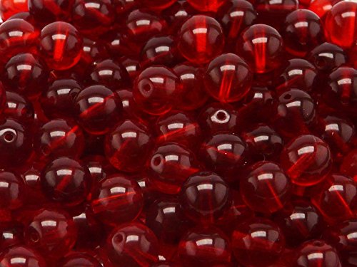 25pcs Czech Pressed Glass Beads, Round 8mm, Siam Ruby