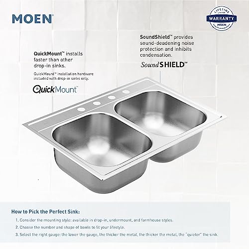 Moen-33X22X7-Stainless-Steel-18-Gauge-Single-Bowl-Drop-In-Kitchen-Sink-GS181631BQ Moen 33X22X7 Stainless Steel 18 Gauge Single Bowl Drop In Kitchen Sink GS181631BQ