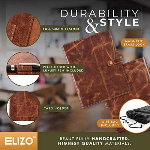 Leather Notebook Cover Moleskine Journal Cover – Refillable B5 Composition Notebook Holder for Classic Cahier -XL Tawny Portfolio Padfolio Organizer Binder Book Cover Agenda Daily Weekly Planner ELIZO - Thumbnail 4