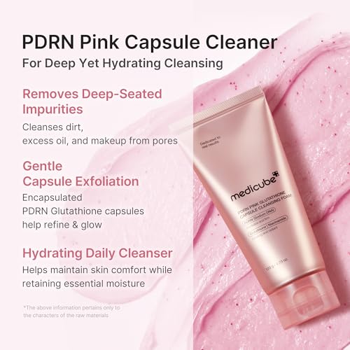Image of medicube Facial Cleanser PDRN Pink Glutathione Capsule Foam Cleanser | Daily Face Wash for Pore Care, Uneven Skin Tone, Texture | Hydrating & Nourishing Deep Cleansing | Korean Skincare, 4.23 oz