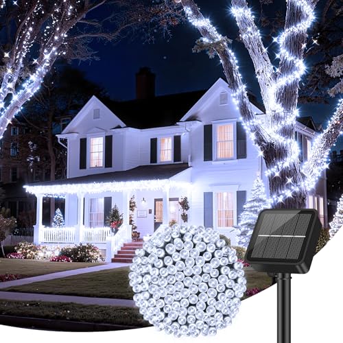 Brightever Solar String Lights Outdoor Waterproof, 46FT 120 LED Solar Fairy Lights for Outside, 8 Lighting Modes, Outdoor Twinkle Light for Christmas, Backyard, Garden Party Decorations, Cool White