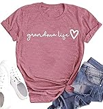 Grandma Shirt Women Casual Grandma Life Heart Printed T-Shirt Funny Tee Shirt for Grandma (Pink, M)