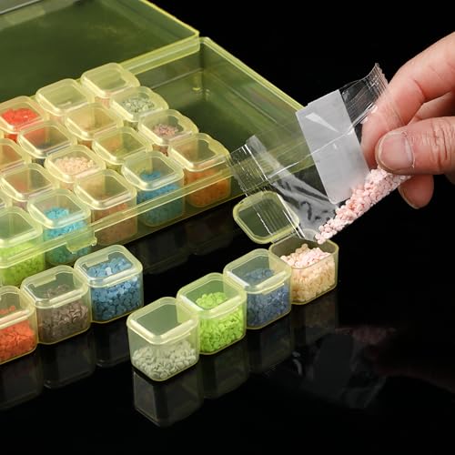 Image of Mr. Pen- Bead Storage Containers, 28 Grids, 2 Pack, Transparent Yellow | 160 pcs Label Stickers, Transparent, Small Bead Organizer Box, Diamond Art, Diamond Painting Organizer