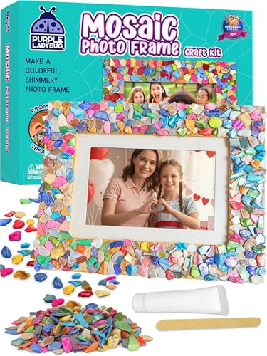 PURPLE LADYBUG DIY Mosaic Photo Frame Craft Kit for Kids - Fun Crafts for Girls 8-12 6-8, Great Valentines Day Gift for Kids 7 8 9 10 11 12 Years Old, Girl Birthday Tween & Teens Gifts Idea