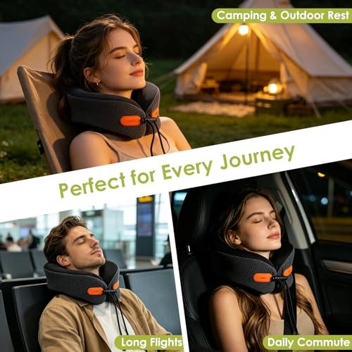 Image of Premium Travel Pillow for Airplanes, Ergonomic Neck Pillow for Long Flights | 100% Pure Memory Foam Travel Neck Pillow with 360 Neck & Chin Support, U-Shaped Airplane Pillow, Petal-Shaped Support