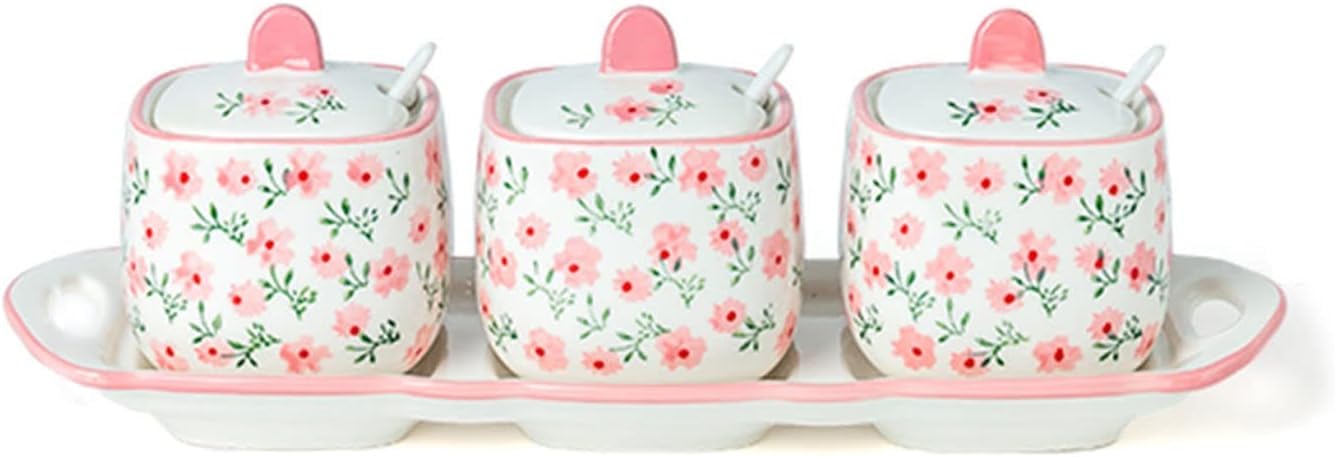 Sucrier en céramique peint à la main en forme de tasse à thé avec couvercle rouge/rose pour accessoires de café et rangement de cuisine