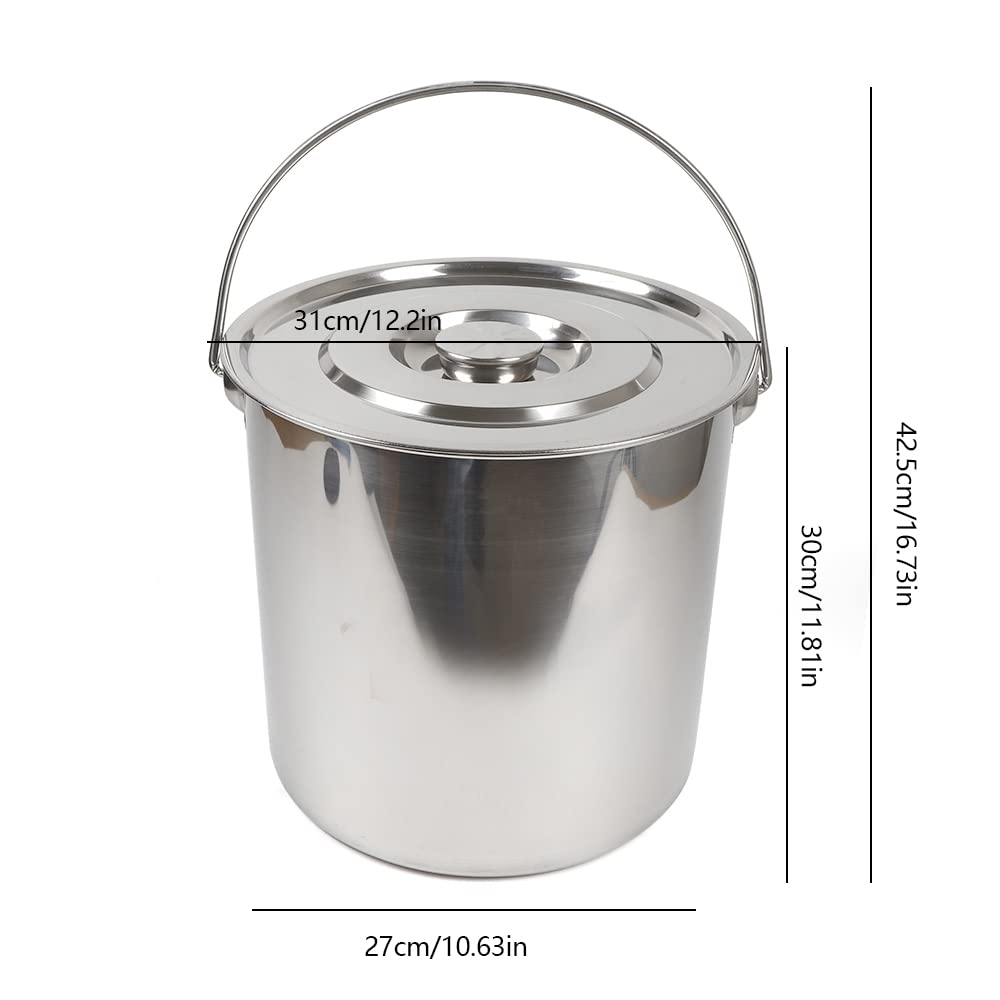 Secchio da 20 l, grande, in acciaio inox con coperchio, in acciaio inox, per cucina, ristorazione