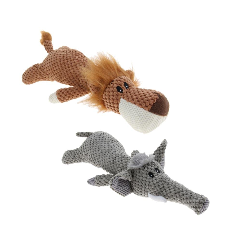 Lot de 2 jouets couineurs en peluche pour chien - Jouet couineur en forme d'éléphant et de lion