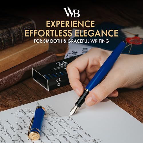 Image of Wordsworth & Black Luxury Fountain Pen Set for Writing, Fine Nib, Blue | Gift for Men & Women, Brass Body, 18K German Iridium, Calligraphy, Converter + 24 Ink Cartridges, Refillable, Leak-Free