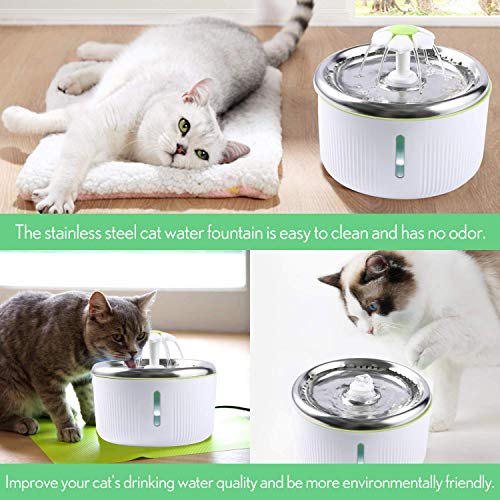 lesotc Cat Fountain Stainless Steel 68oz/2L Pet Water Fountain Ultra Quiet 2 Ways to Drink Dog Water Fountain Automatic Drinking Cat Water Dispenser Dog Fountain LED Light with 2 Replacement Filters - Thumbnail 2